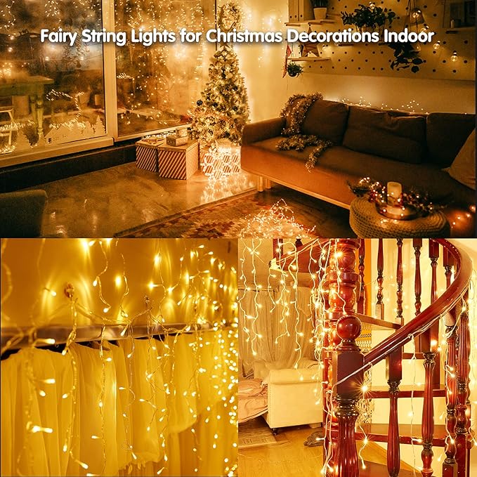 Led Christmas Lights Outdoor Christmas Decorations Hanging Light 400LED 8 Modes 75 Drops, Waterproof Outdoor Indoor Fairy Christmas Lights for Party, Holiday, Wedding, Eaves Decorations (Warm Light)