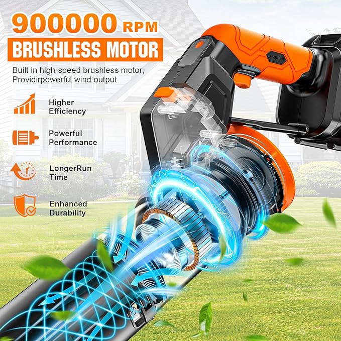 Electric Leaf Blower Cordless -850CFM, 250+MPH, 3000W Brushless Leaf Blower with 2¡¿6.0Ah Batteries, 180¡Æ Rotatable 2-in-1 Handheld Blower, 3-Speed for Lawn Care/Yard/Car/Patio