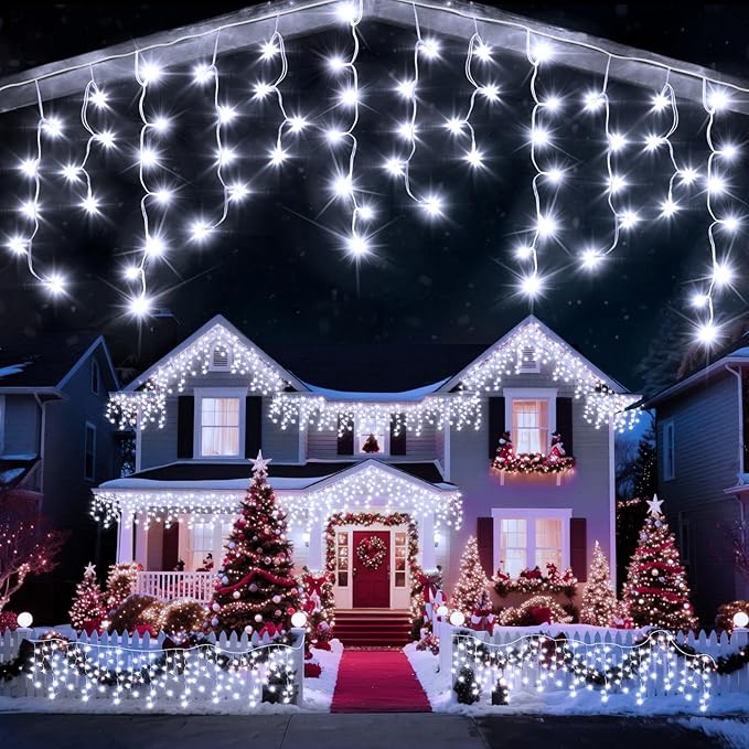 32 Ft Ice Lights for Outside, 400 LED Christmas Lights Outdoor Plug in, Christmas String Lights with 12 Modes & Timer for Holiday, Party, Wedding, House, Patio, Outdoor Decor(Cool White)