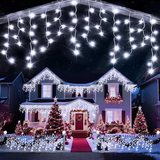 32 Ft Ice Lights for Outside, 400 LED Christmas Lights Outdoor Plug in, Christmas String Lights with 12 Modes & Timer for Holiday, Party, Wedding, House, Patio, Outdoor Decor(Cool White)