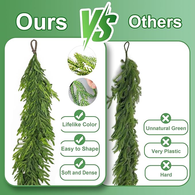 72" Extra Full Norfolk Pine Garland Realistic Christmas Garland Cedar Garland for Mantle Stairs Table Wall Fireplace Indoor Outdoor Xmas Christmas Decor Decorations