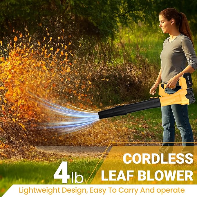Cordless Leaf Blower, Electric Leaf Blower with Battery & Charger ? 2¡¿4.0Ah Batteries, 6 Speed Modes, 21V Powerful Lightweight Handheld Blower for Lawn Care, Patio Cleaning, Car Drying, Dust