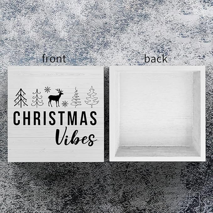 Christmas Sign Christmas Tree Elk Decor Christmas Vibes Sign Christmas Decorations Indoor Winter Desk Accessories Decorations for Table Home Shelf Office Gifts for Women 5 X 5 Inch