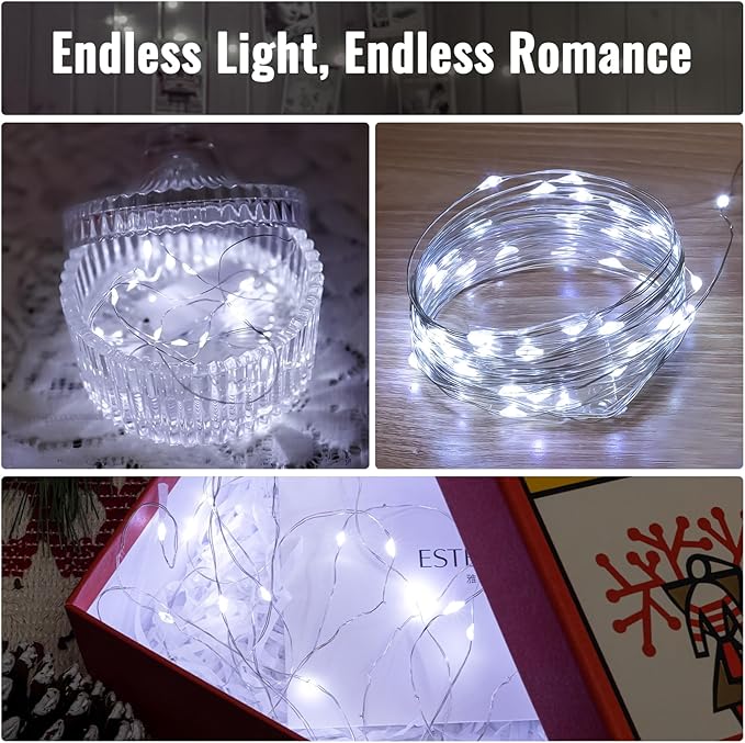 ZSJWL 30 Pack White Fairy Lights Battery Operated,7Ft 20LED Mini String Light, Waterproof Twinkle Light Silver Copper Wire Lights for Wedding Party Bedroom Christmas Table Decoration