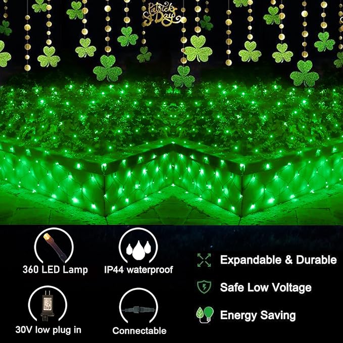 OYCBUZO 360LED Green Net Lights Outdoor, 21ft x 5ft 8 Modes Connectable Mesh Lights St Patricks Day Decor, Waterproof Outdoor Bush Christmas Light Plug in for Xmas Tree Holiday Party Patio Garden