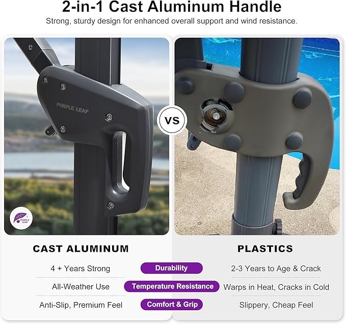 PURPLE LEAF 9' X 11.5' Rectangle Patio Umbrella Outdoor Large Aluminum Cantilever Umbrella with 3-Year Fade Resistance Recycled Fabric and 360-degree Rotation for Deck Pool Garden, Mint Green