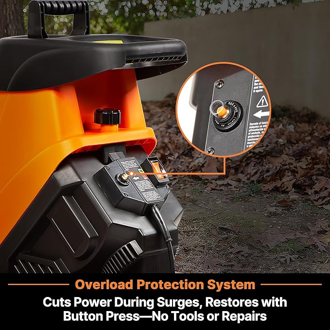 LawnMaster Wood Chipper, 15 Amp Electric Wood Chipper Shredder with Collection Bin, 1.8-Inch Cutting Diameter Max 16:1 Reduction-FD1504