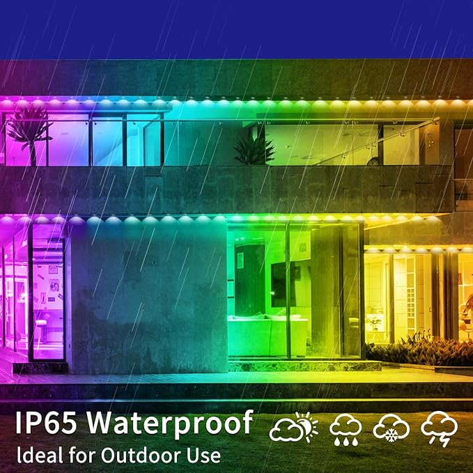 100ft Permanent Outdoor Light, RGB Smart Outdoor eave Lights with APP & Remote Control,timed Music synchronisation IP67 Waterproof LED eave Light,Suitable for Party,Halloween,Christmas,Rooftop,Garden