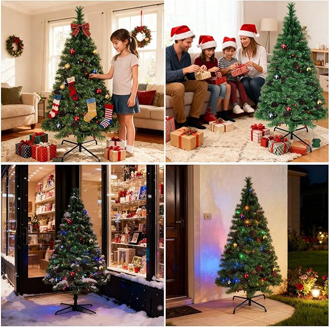 4FT Christmas Tree DOLUCKY Battery Operated Arbol de Navidad 8 Modes 70LED Artificial Christmas Trees with Lights Pinecone Haw for Outdoor Paths Gardens Christmas Decorations