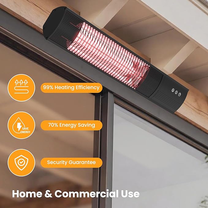 Heating Wall-Mounted Outdoor Heaters for Patio, Indoor/Outdoor Hanging Electric Patio Heater 1500W 3 Heat Modes with Remote, Infrared Outdoor Heater IP55 Resistant, 24H Timer, Black