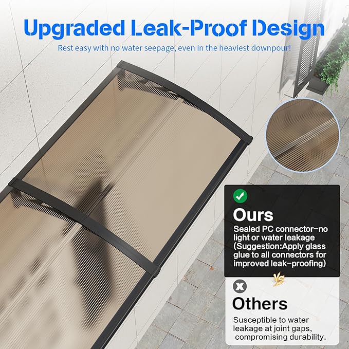 Awning for Door Entrance,24x40 inches Window Awnings for Doors Canopy Polycarbonate Cover Patio Door Awning UV Rain Snow Sunlight Protection Hollow Shee
