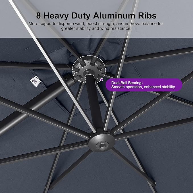 PURPLE LEAF 10 FT Cantilever Patio Umbrella Outdoor Aluminum Offset Square Umbrella with 3 Years Fade Resistance Recycled Fabric and 360-degree Rotation for Deck Pool Garden, Ocean Slate