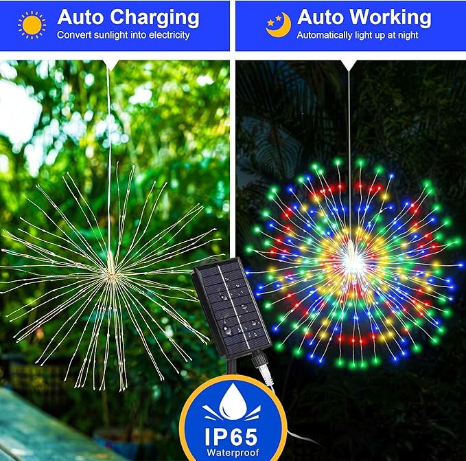 Solar Christmas Firework Lights Outdoor, 5 Pack 1000LED Solar Starburst Lights with Remote, 8 Modes Dimmable Waterproof Hanging Fairy Lights for Garden, Patio, Holiday Christmas Decor (Multicolor)