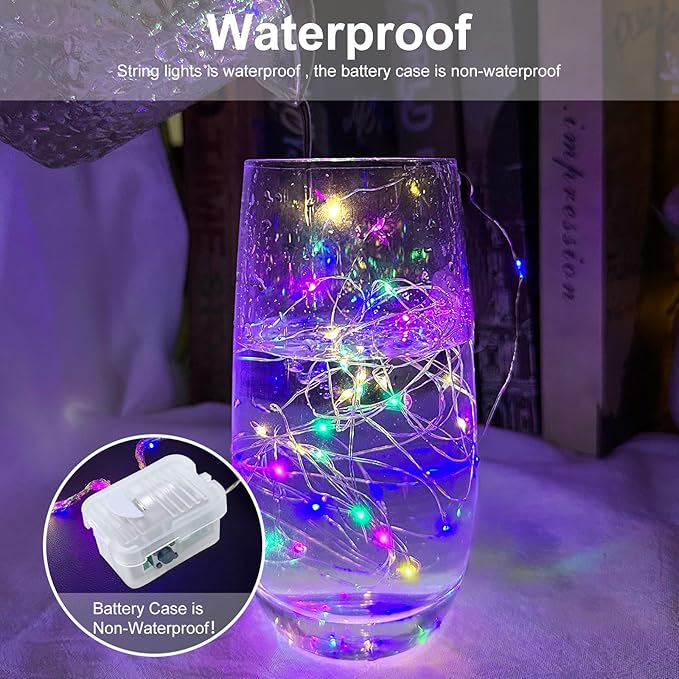 AIKEI 100 Pack LED Fairy Lights Battery Operated, Mini String Lights Waterproof 3 Modes 7 Feet 20 Led Firefly Starry Lamps for Wedding Party Bedroom Garden Halloween Christmas Decoration Colorful