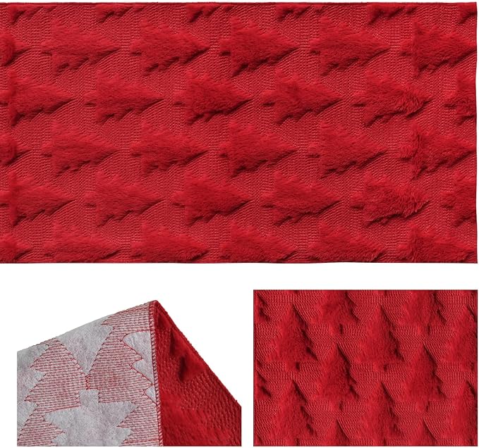 Artoid Mode Christmas Trees Red Soft Plush Faux Fur Jacquard Christmas Table Runner, Holiday Kitchen Dining Table Decoration for Home Party Decor 13x90 Inch