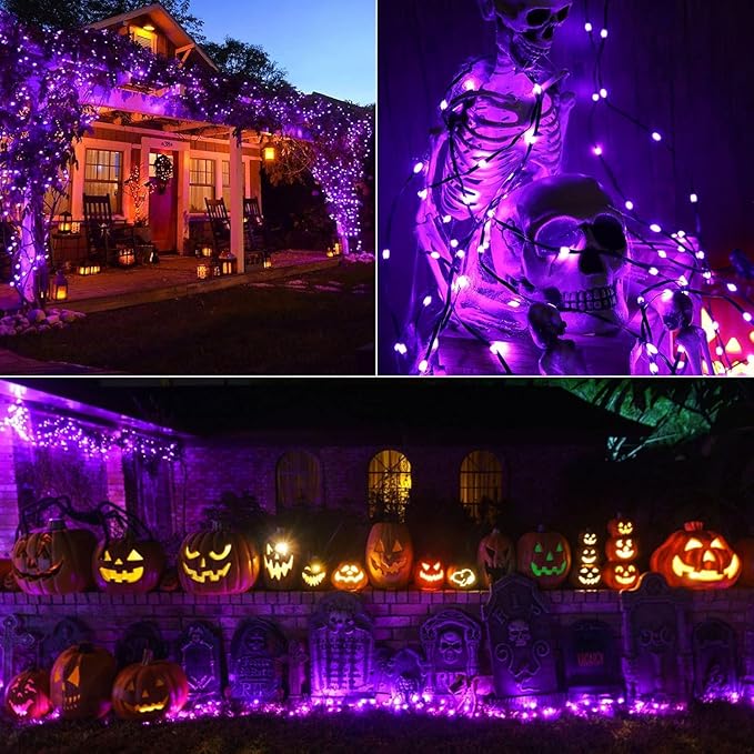 Upgrade 4 Pack Solar Christmas Lights Outdoor Waterproof 500 LED Solar String Lights with 19 Modes, Christmas Decoration Outdoor Waterproof Solar for Outside Tree Yard Party Purple