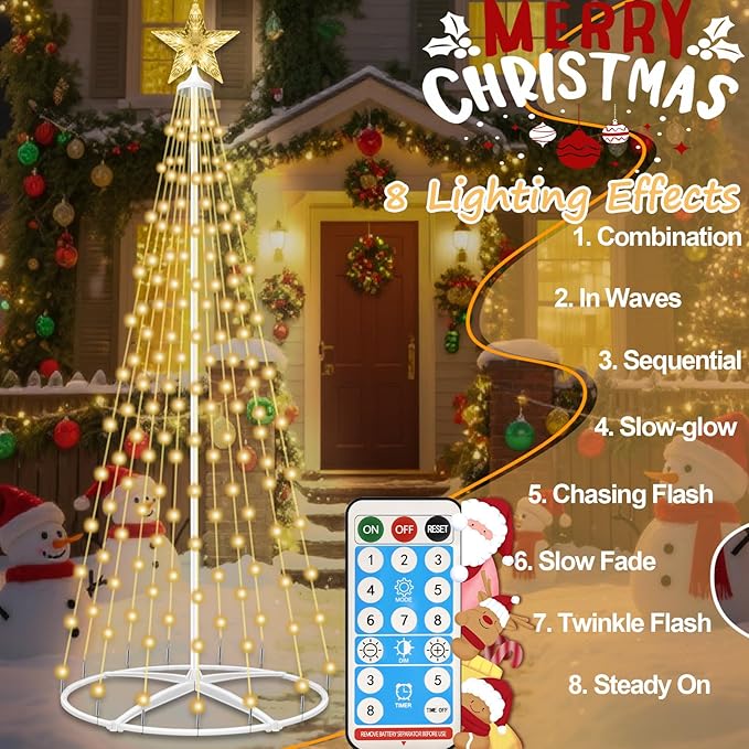 154LED Outdoor Solar Christmas Tree Lights, 4FT Lighted Artificial Cone Tree with Remote, 8 Modes, USB Charge, Timer & Waterproof Christmas Tree Decor for Garden Yard Patio, Warm White