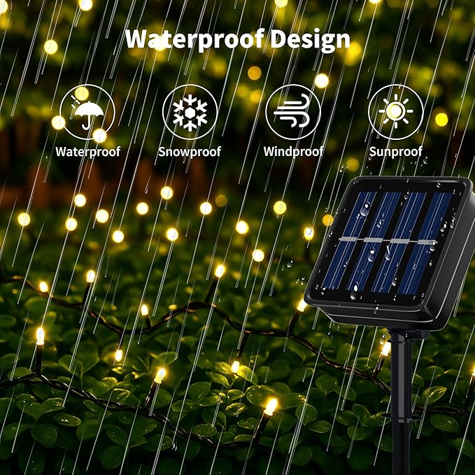 Solar String Lights Outside, 4Pack 480 LED Christmas Lights, 160FT Solar Twinkle Light with 8 Modes Waterproof Outdoor for Christmas Tree Halloween Wedding Garden Patio Yard Decorations(Warm White)