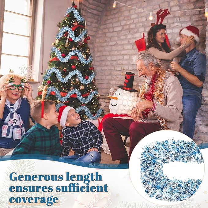 177 Feet Christmas Tinsel Garland Metallic Shiny Hanging Christmas Tree Tinsel Garland Ornaments for Indoor Outdoor Party Wedding Holiday(Blue White Silver)