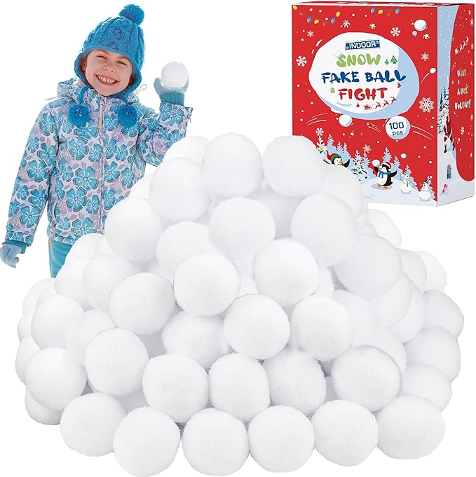 Fovths 100 Pack Snow Toy Ball for Kids 2 Inch Artificial Snow Fight Ball Set Realistic Fake Snow Toss Ball Set for Indoor & Outdoor Snow Fight Christmas Tree Decoration and Winter Family Toss Games