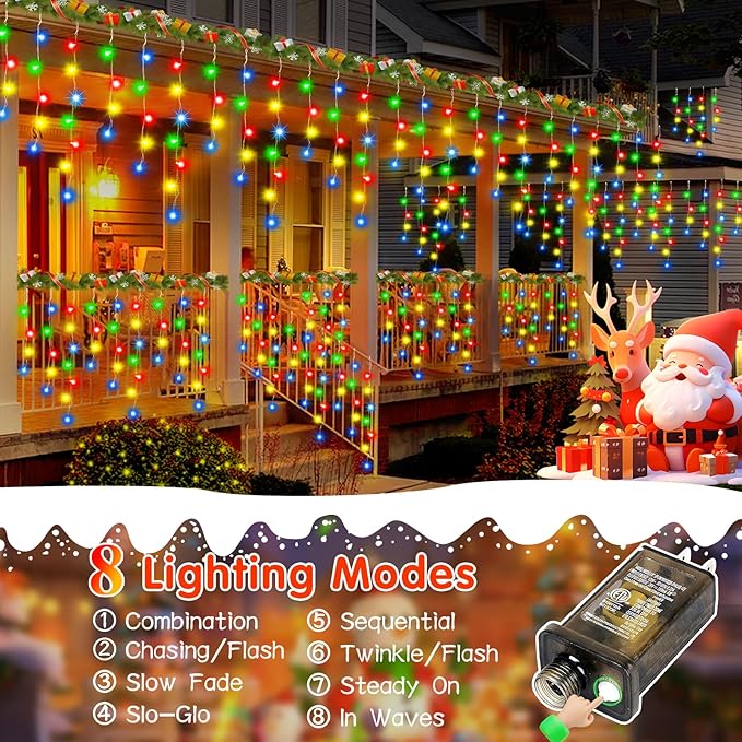 33FT 400LED Christmas Lights Outdoor Waterproof Curtain Lights with 8 Modes Timer Hanging Fairy Lights Plug in String Lights for Holiday Wedding Party Decoration(Multicolor)