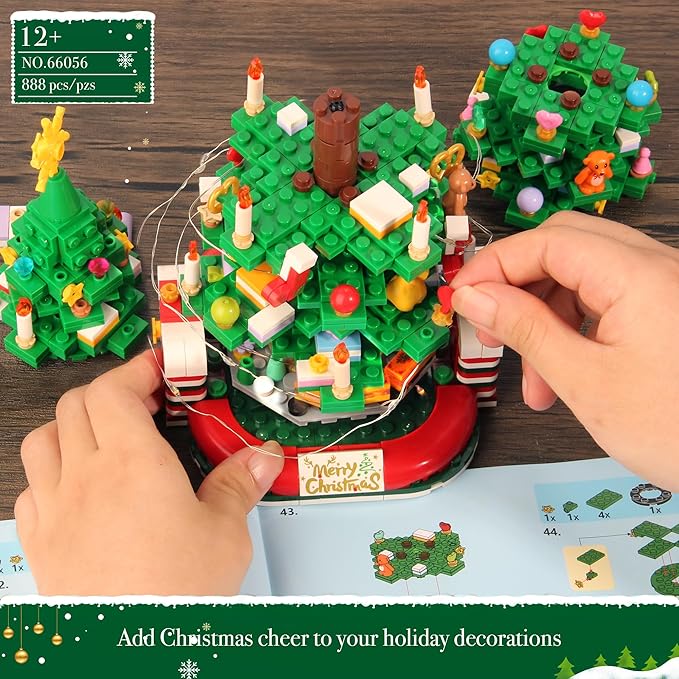 Christmas Tree Building Set for Kids, Christmas Tree 2025 Collectible Holiday Building Block Home Decor, Ornaments for Boys, Girls and Adults, 888Pcs, Deep Green