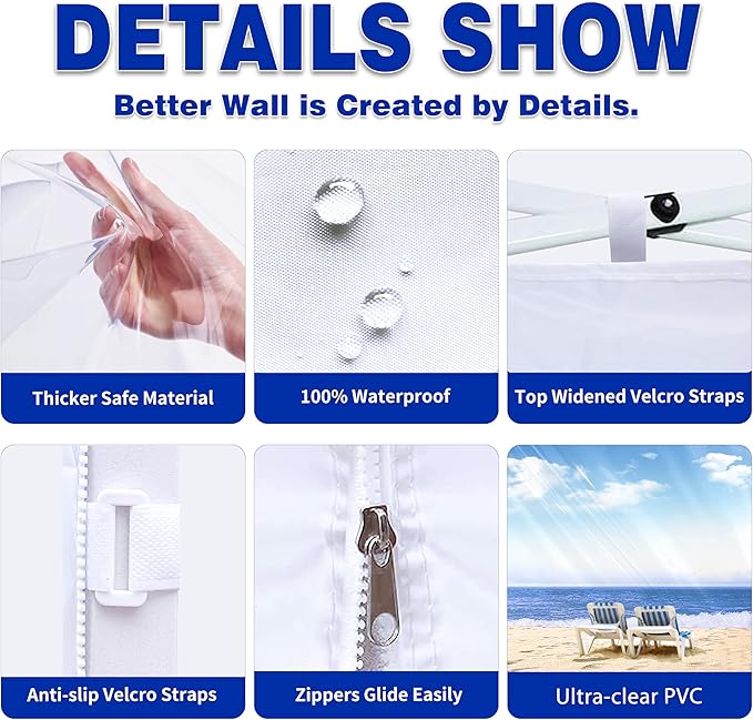 SCOCANOPY Clear Window Sidewall for 12x12 Canopy Frame, 3 Pack Sunwalls Only,(White)