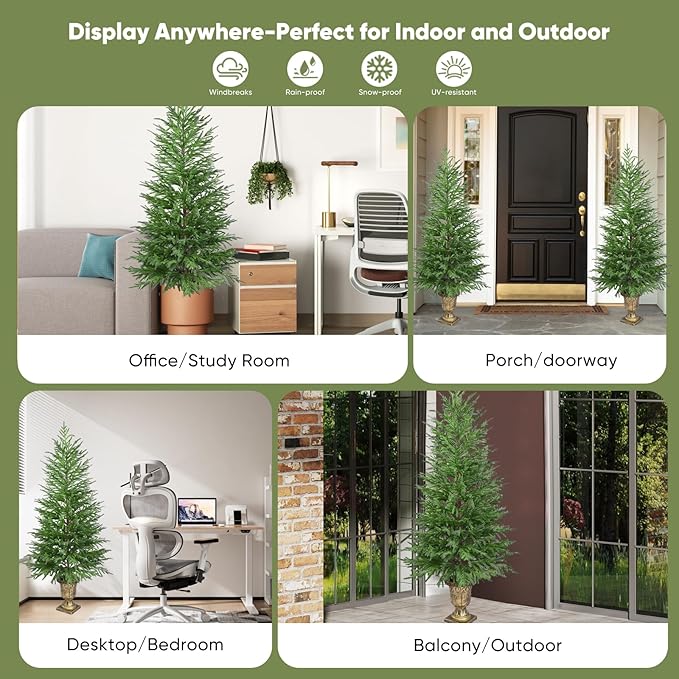 5FT Artificial Potted Norfolk Christmas Tree, 1-Pack Norfolk Pine Tree,Faux Christmas Tree Fake Potted Plants for Indoor Outdoor Home Front Porch Christmas Decor
