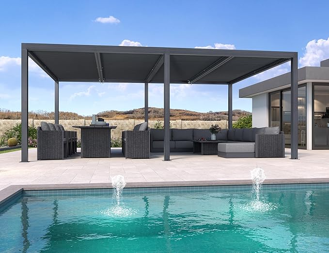 PURPLE LEAF 14' x 20' Louvered Pergola 94AS Modern Oversize Aluminum Gazebo with Adjustable Roof Outdoor Metal for Patio Deck Backyard Plus Size Gray Pergola