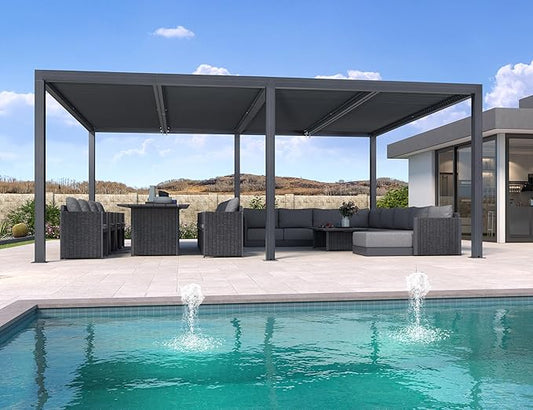 PURPLE LEAF 14' x 20' Louvered Pergola 94AS Modern Oversize Aluminum Gazebo with Adjustable Roof Outdoor Metal for Patio Deck Backyard Plus Size Gray Pergola