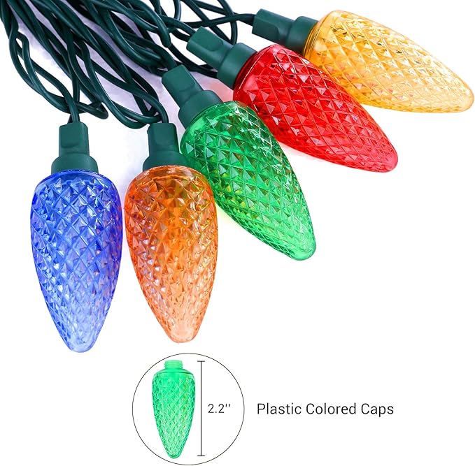 DEWENWILS C9 Multicolor LED Christmas Lights, 33.3ft 50LED Outdoor String Lights for House, Waterproof, Extendable Strawberry Bulb Light for Xmas Tree, Patio, Garden, Yard, Porch, UL Listed