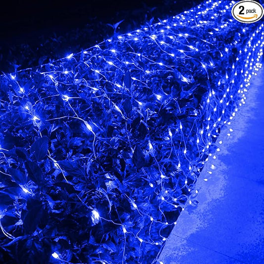 Joomer Christmas Net Lights - 2PACK 12FT x 5FT 360 LED Plug-in Mesh Lights, Waterproof with 8 Modes, Timer, Connectable for Bushes, Trees, Garden, Outdoor Christmas Decor (Clear Wire, Blue)
