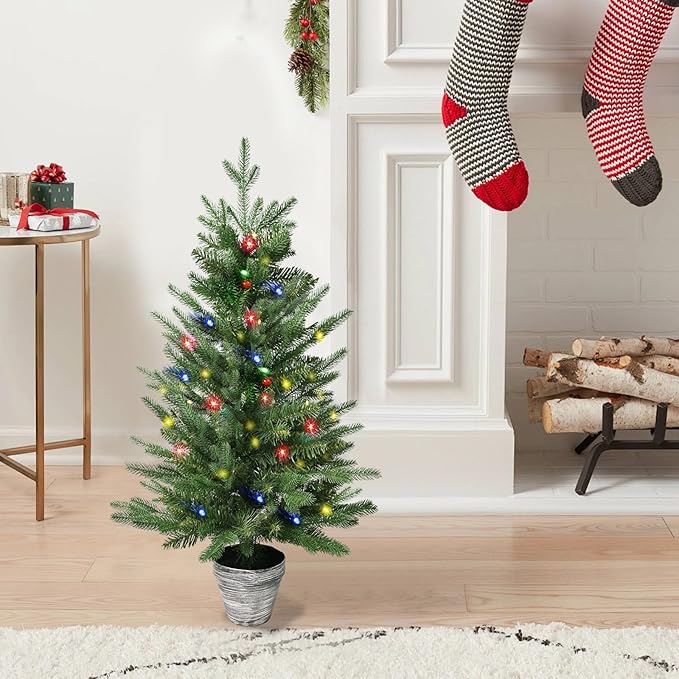 Artificial Christmas Cedar Tree for Outdoor Front Porch Decor, Real Touch Topiary, Realistic Potted Fake Faux Tree Plants for Indoor Garden Holiday Winter Decoration (3FT Green(1 Pack))