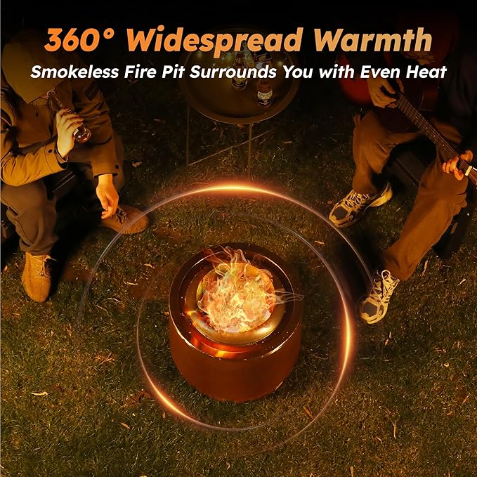 KOL 20 Smokeless Dual Flame Fire Pit for Outdoor - Thick Corten Steel & Stainless Steel Wood Burning Firepits with Stand, Portable Bonfire Pit with Removable Ash Pan for Patio, Backyard, Campsite