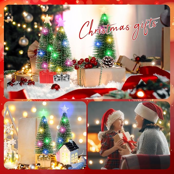 Mini Christmas Tree with Lights, 4 Pack Tabletop Christmas Tree with LED Lights for Indoor Christmas Decorations Holiday Party Ornagment, Christmas Centerpieces for Tables (4)