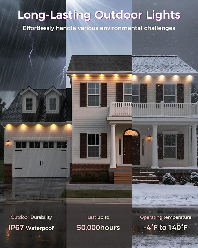 Permanent Outdoor Lights for House, 100ft Smart RGB LED Eave Lights Outdoor Decor with App/Remote Control, IP67 Waterproof Lighting with Multi Scene Modes for Christmas, Daily, Party, Holiday