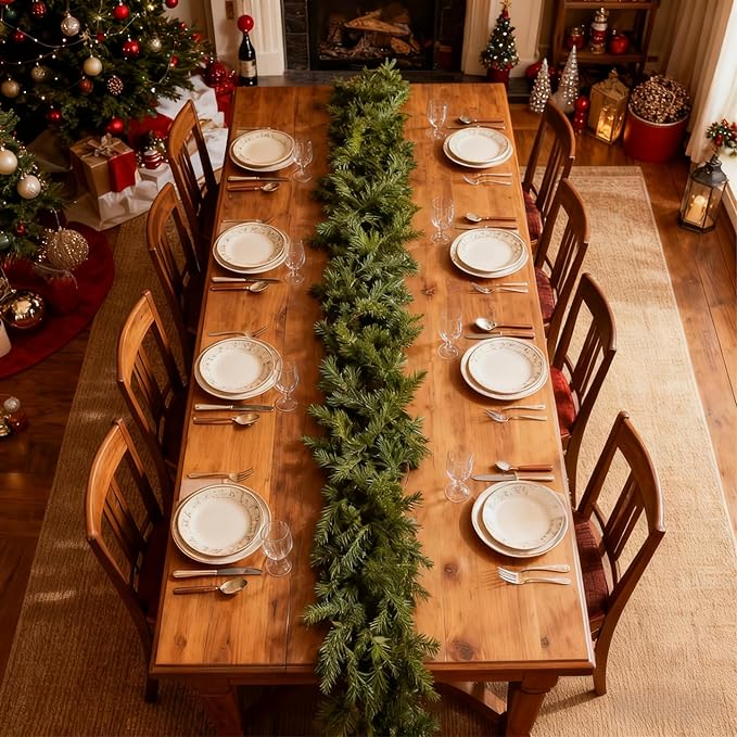 Christmas Garland 9FT Real Touch Artificial Pine Garland, Christmas Greenery Garland for Mantle Decorations, Christmas Garland for Stairs Railing, Wall, Table, Indoor Outdoor Holiday Decor