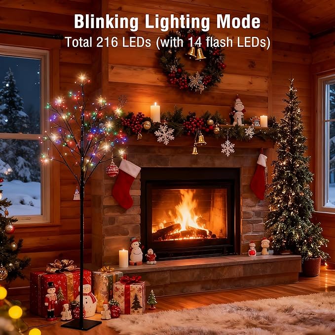 Lomotech Chritsmas Tree Lights - 216 LEDs 5Ft Artificial Christmas Tree with Timer, Includes 14 LEDs Twinkle Lights for Holiday, Wedding, Party, Christmas Decorations (Multicolor)