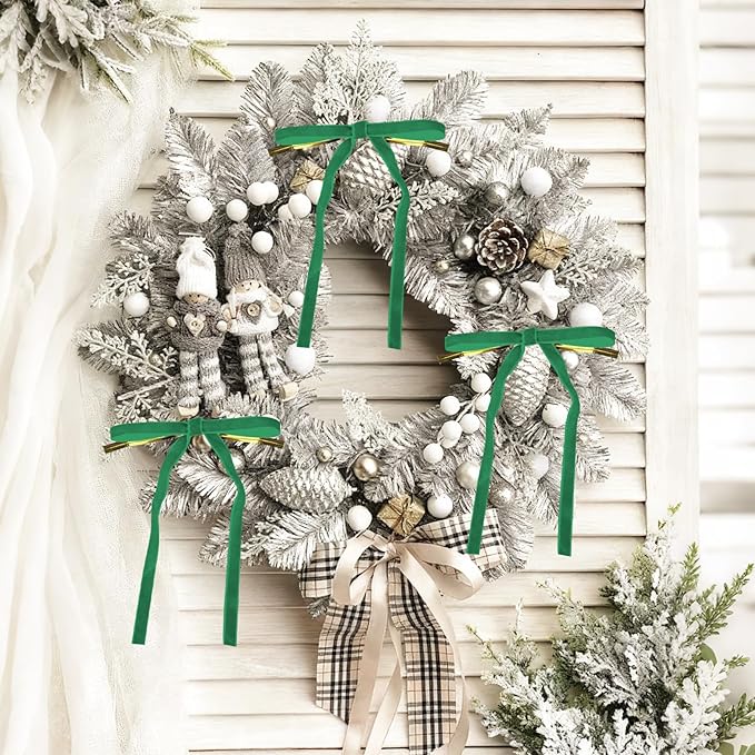 24 Pcs Velvet Bows for Christmas Tree Ribbon Bows for Home Tree Garland Wreath Indoor Rustic Crafts Gift Xmas Decorations Holiday Wedding Outdoor (Teal)
