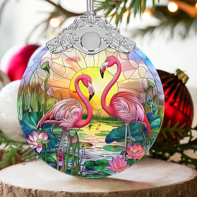 Flamingo 2025 Ornaments for Christmas Tree, Stained Glass Christmas Decoration, Holiday Decor, Gift Idea for Lovers