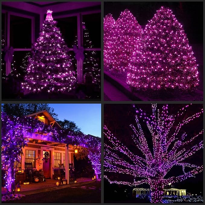 YULETIME 200 Purple Halloween Lights with Black Wire, Pack of 2 Sets 33 ft 100 Count UL Certified Christmas String Lights (Purple)
