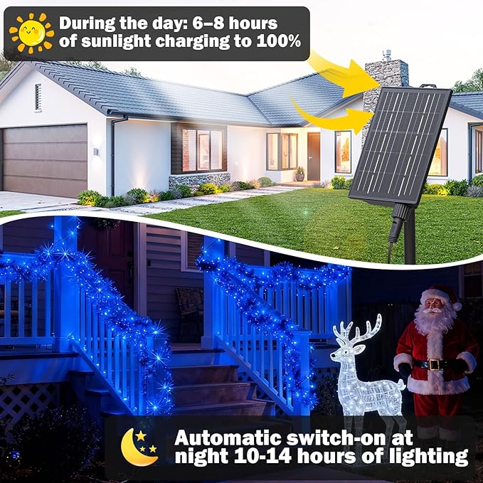 SOLARBABY Solar Christmas Lights Outdoor,142Ft 400 LED Blue Solar String Lights Outdoor with Remote,19 Modes Waterproof Christmas String Light for Garden Patio Xmas Tree Christmas Decoration
