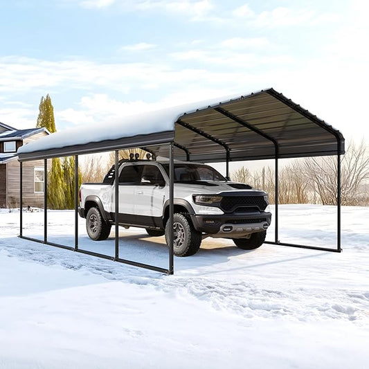 Sophia & William Carport Car Port Metal Canopy 12x20 ft Heavy Duty for Snow, Portable Garage Kit Shed Tent Shelter Metal Frame All Weather Outdoor for Boat with Anti-Leak Seam Taped, Dark Grey