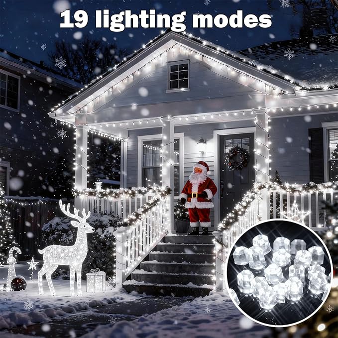 SOLARBABY Solar Christmas Lights Outdoor,142Ft 400 LED White Solar String Lights Outdoor with Remote,19 Modes Waterproof Christmas String Light for Garden Patio Xmas Tree Christmas Decoration