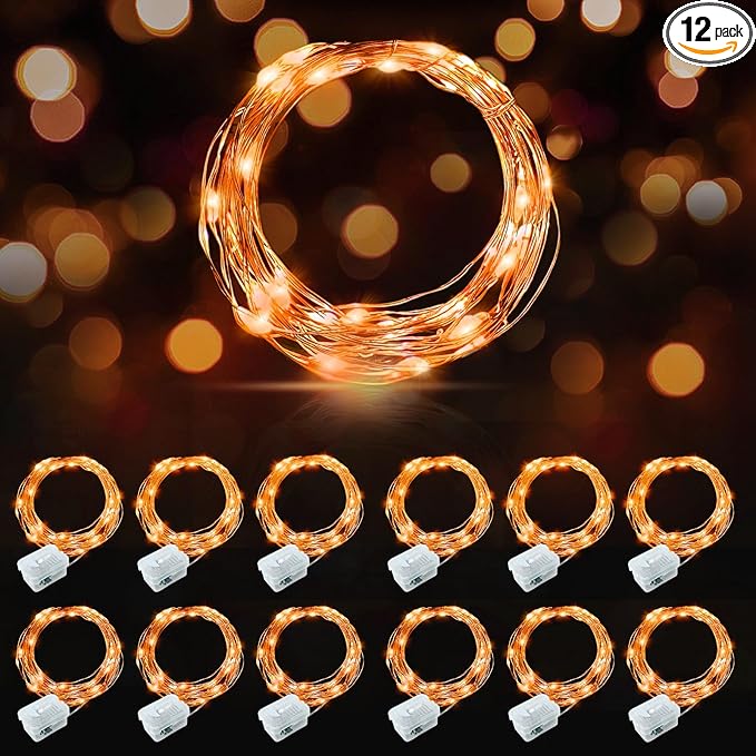AIKEI 12 Pack LED Fairy Lights Battery Operated, Halloween String Lights Waterproof 7 Feet 20 Led Firefly Starry Lamps for Wedding Party Bedroom Garden Christmas Decoration, Orange