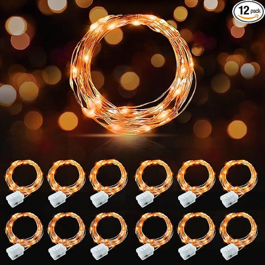 AIKEI 12 Pack LED Fairy Lights Battery Operated, Halloween String Lights Waterproof 7 Feet 20 Led Firefly Starry Lamps for Wedding Party Bedroom Garden Christmas Decoration, Orange
