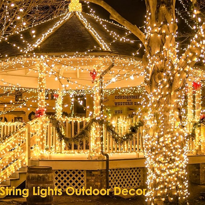 6 Pack 270FT Solar Christmas Lights Outdoor Waterproof, Super Bright 480 LED Solar String Lights with 8 Lighting Modes, Green Wire Solar Twinkle Tree Lights for Outside Xmas Party(Warm White)