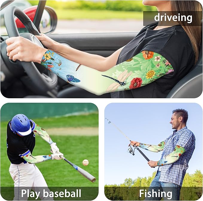 Buwuta Garden Sleeves for Women Dragonfly Sun Protection Sleeves Anti-Scratch Arm Cooling Sleeves for Farmers Sports