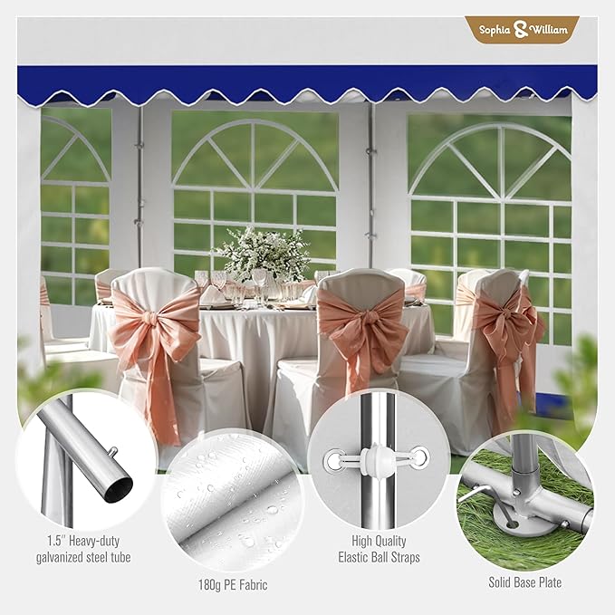 Tents for Parties Party Tent 16x20 ft, Outdoor Canopy Carpas para Fiestas Heavy Duty, Large Waterproof Patio Event Wedding Tent White & Blue with Sidewalls Walls for Backyard