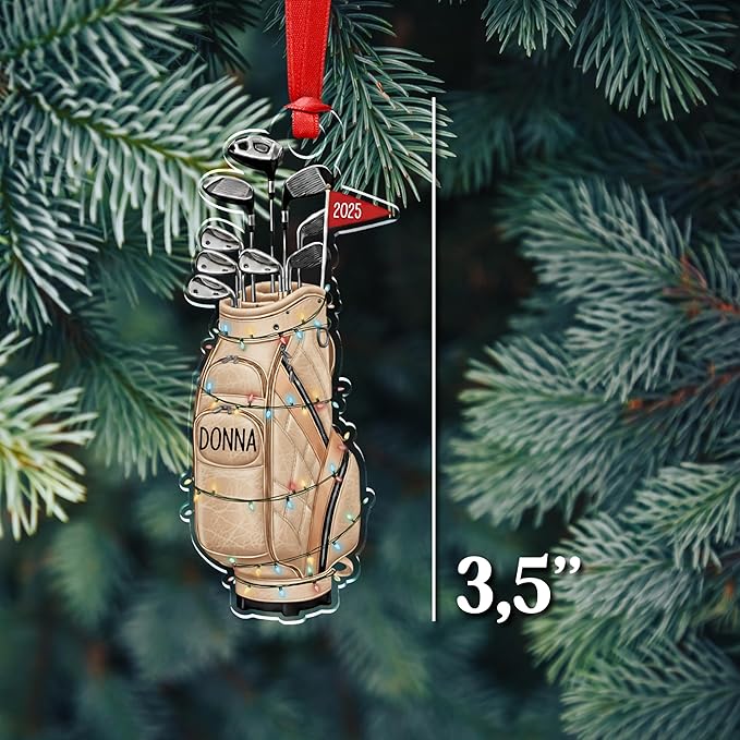 Personalized Golf Christmas Ornament - Custom Name & Year - 3.5" Acrylic Golf Bag Ornament with Ribbon – 5 Color Options – Golf Lover Gift, Golfer Christmas Tree Decoration